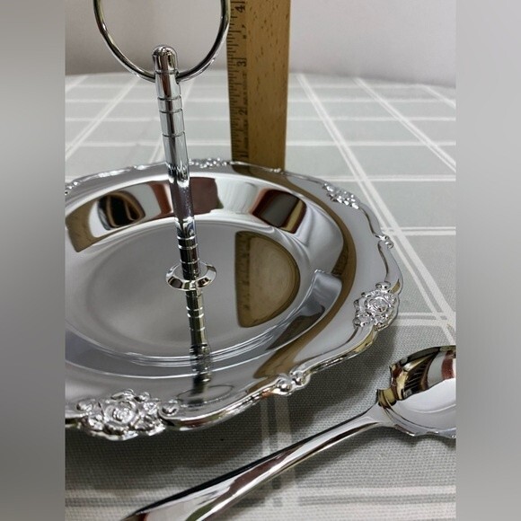 NOS Vintage Chrome Serving Tray Detachable Handle Serving Spoon Original Box - Picture 5 of 6